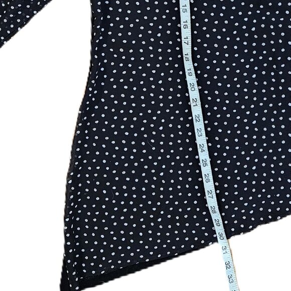 Chico's Travelers 3 Long Asymmetrical Blouse Polka Dot B/W Chiffon Overlay - Picture 11 of 13